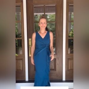 FQA Elegant Blue Ruffled Gown